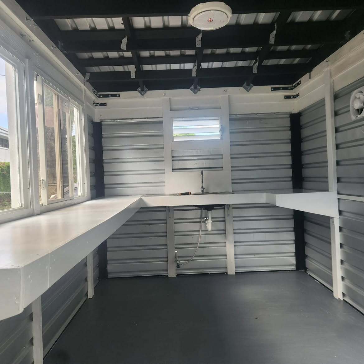 Interior counter run along the windows, before fit-out